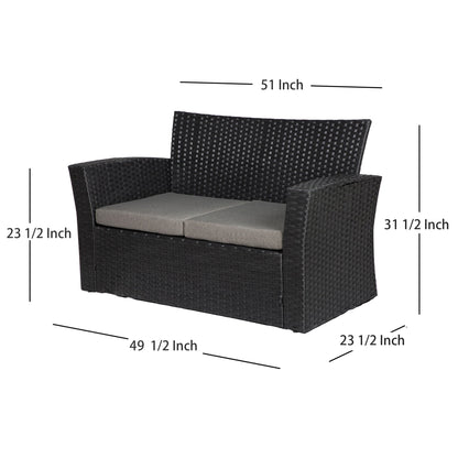 Set da conversazione per patio esterno Grandview in vimini nero da 4 pezzi