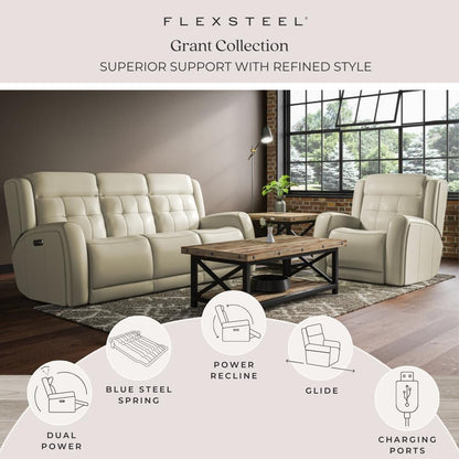 Divano reclinabile elettrico in pelle Grant 87 con poggiatesta elettrici di Flexsteel