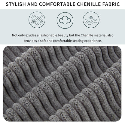 Divano a 3 posti imbottito in velluto a coste grigio 105 con cuscini posteriori rimovibili e 5 cuscini per soggiorno