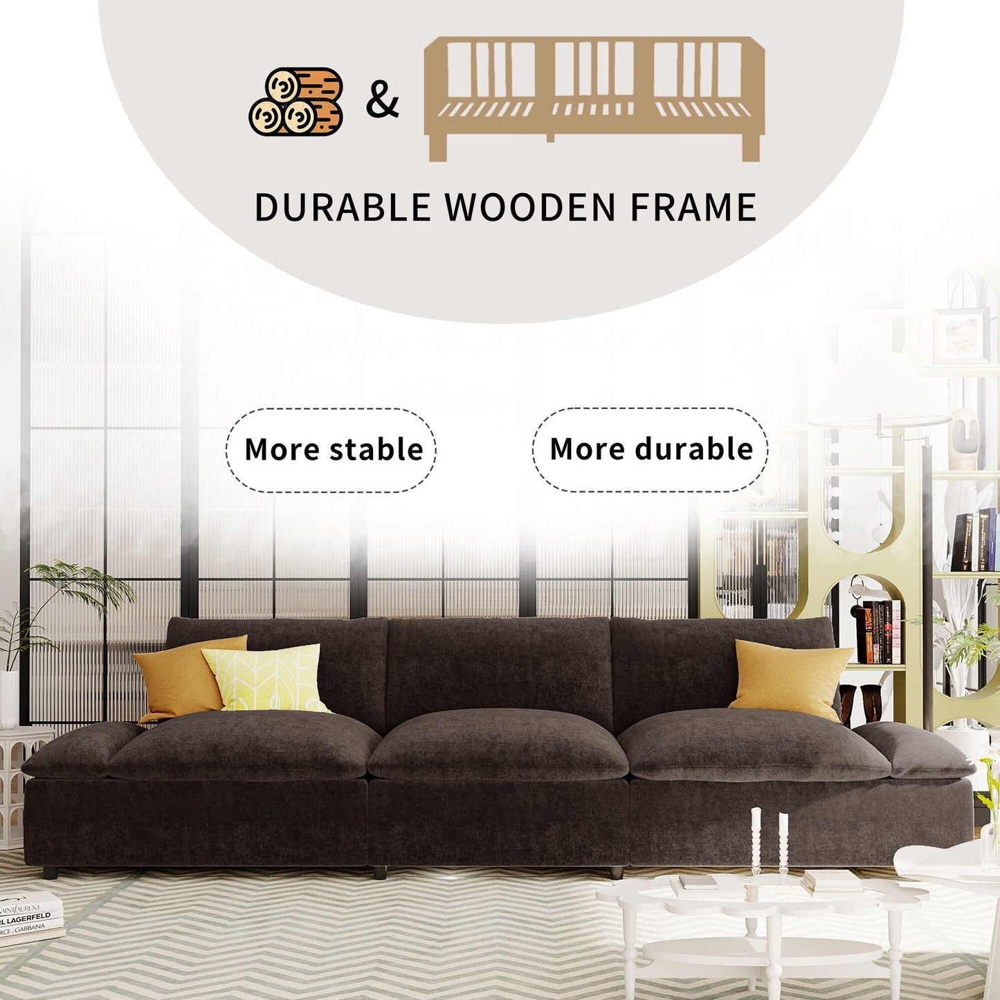 Divano a 3 posti in poliestere grigio 119,5 con 2 contenitori e gambe in legno di gomma per soggiorno