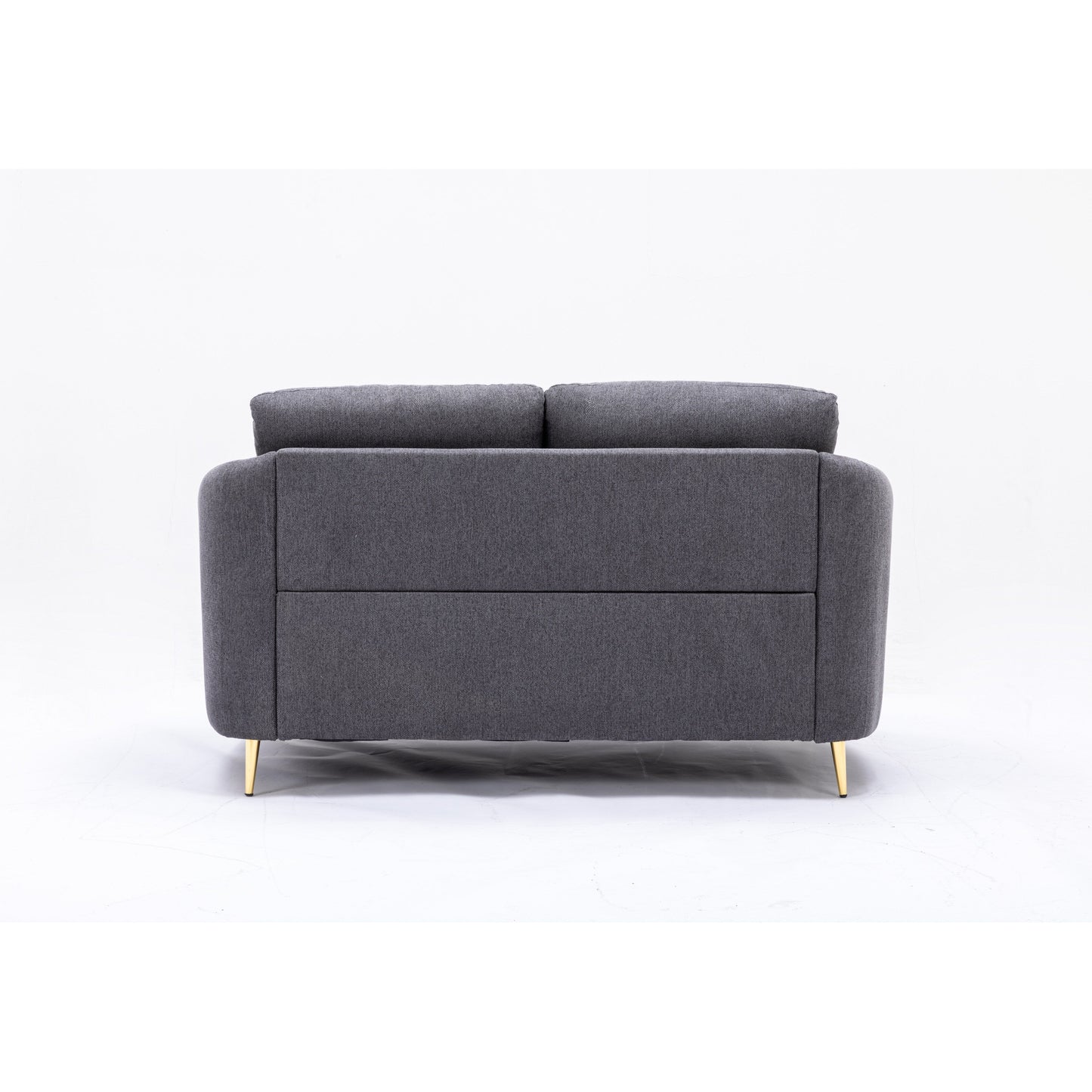 Divano a due posti in lino grigio 60 con gambe in metallo dorato e morbidi cuscini di seduta per il soggiorno