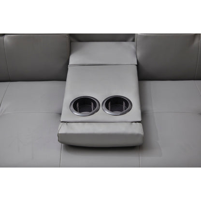 Divano letto pieghevole in similpelle grigio 67 con gambe in metallo argentato e portabicchieri per soggiorno