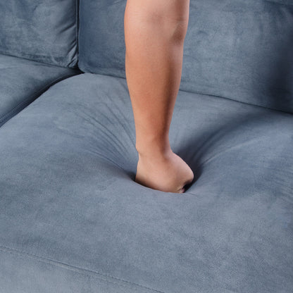 Divano a 3 posti in velluto grigio 76.7 con robusta struttura in legno massello e schiuma altamente elastica per soggiorno