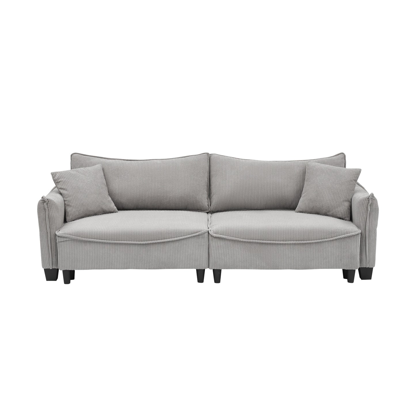 Divano letto a 3 posti in velluto a coste grigio con cuscini e contenitore