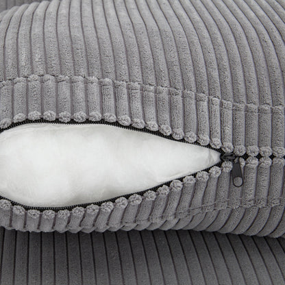 Divano a 3 posti imbottito in velluto a coste grigio con cuscini rimovibili