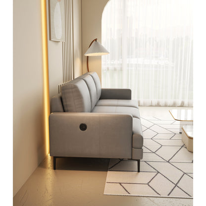 Divano a 3 posti in vera pelle grigia di lusso 77 con caricabatterie USB per soggiorno