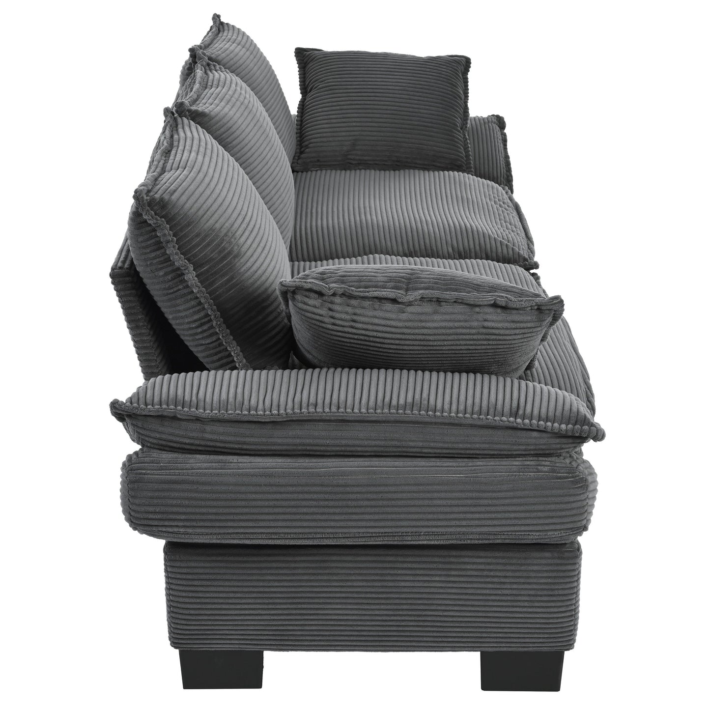 Divano a due posti imbottito in velluto a coste grigio moderno da 85,4 pollici con 2 cuscini decorativi per soggiorno