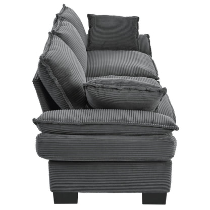 Divano a due posti imbottito in velluto a coste grigio moderno da 85,4 pollici con 2 cuscini decorativi per soggiorno