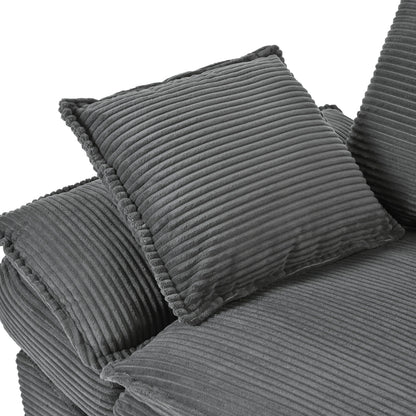 Divano a due posti imbottito in velluto a coste grigio moderno da 85,4 pollici con 2 cuscini decorativi per soggiorno