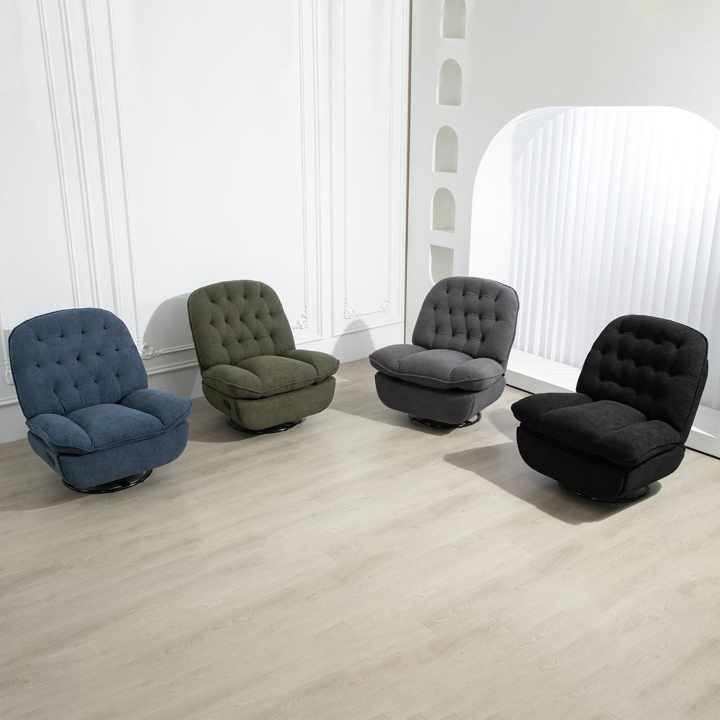 Poltrona reclinabile girevole a 360° in ciniglia grigia di grandi dimensioni con poggiapiedi esteso