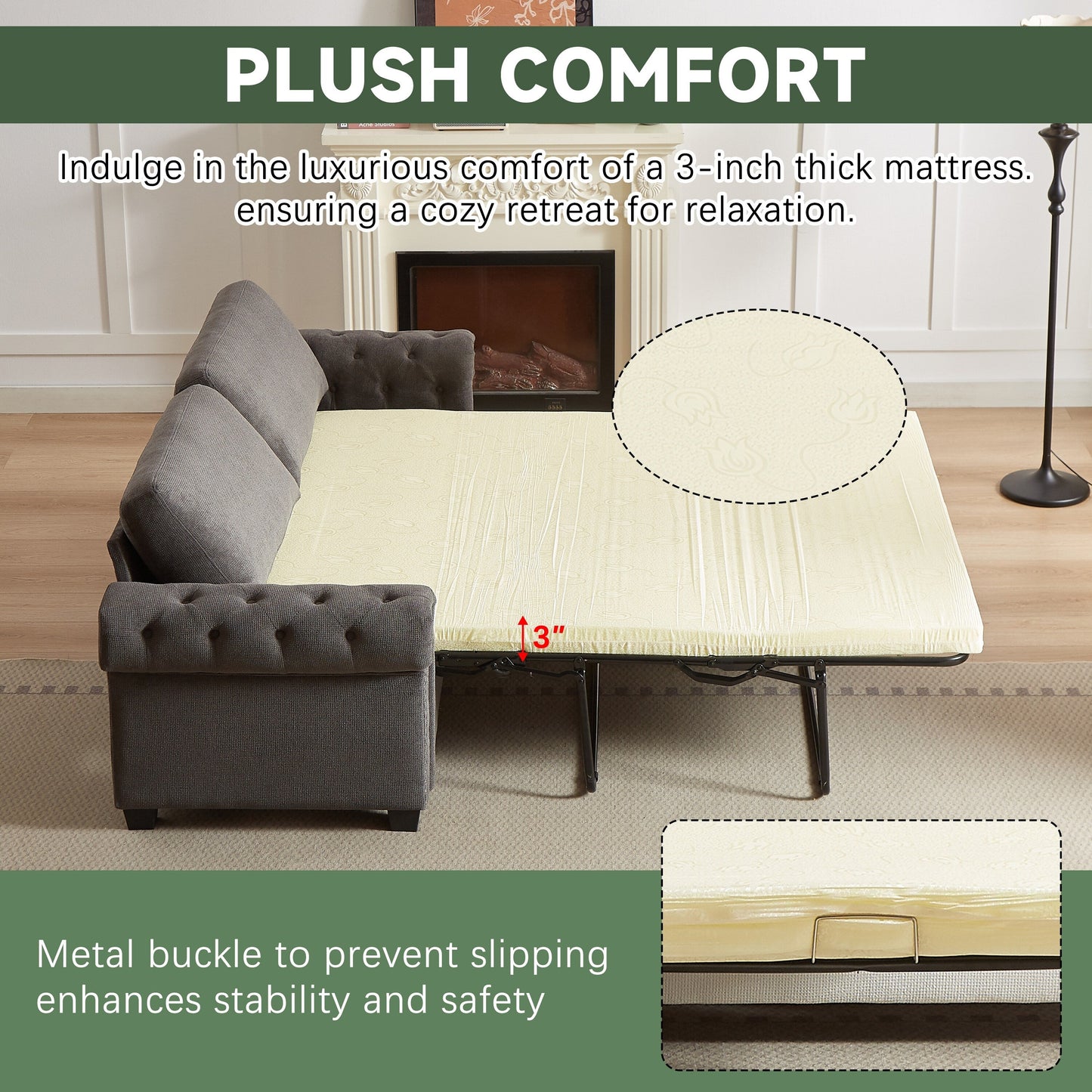 Divano letto trasformabile a 3 posti in poliestere grigio