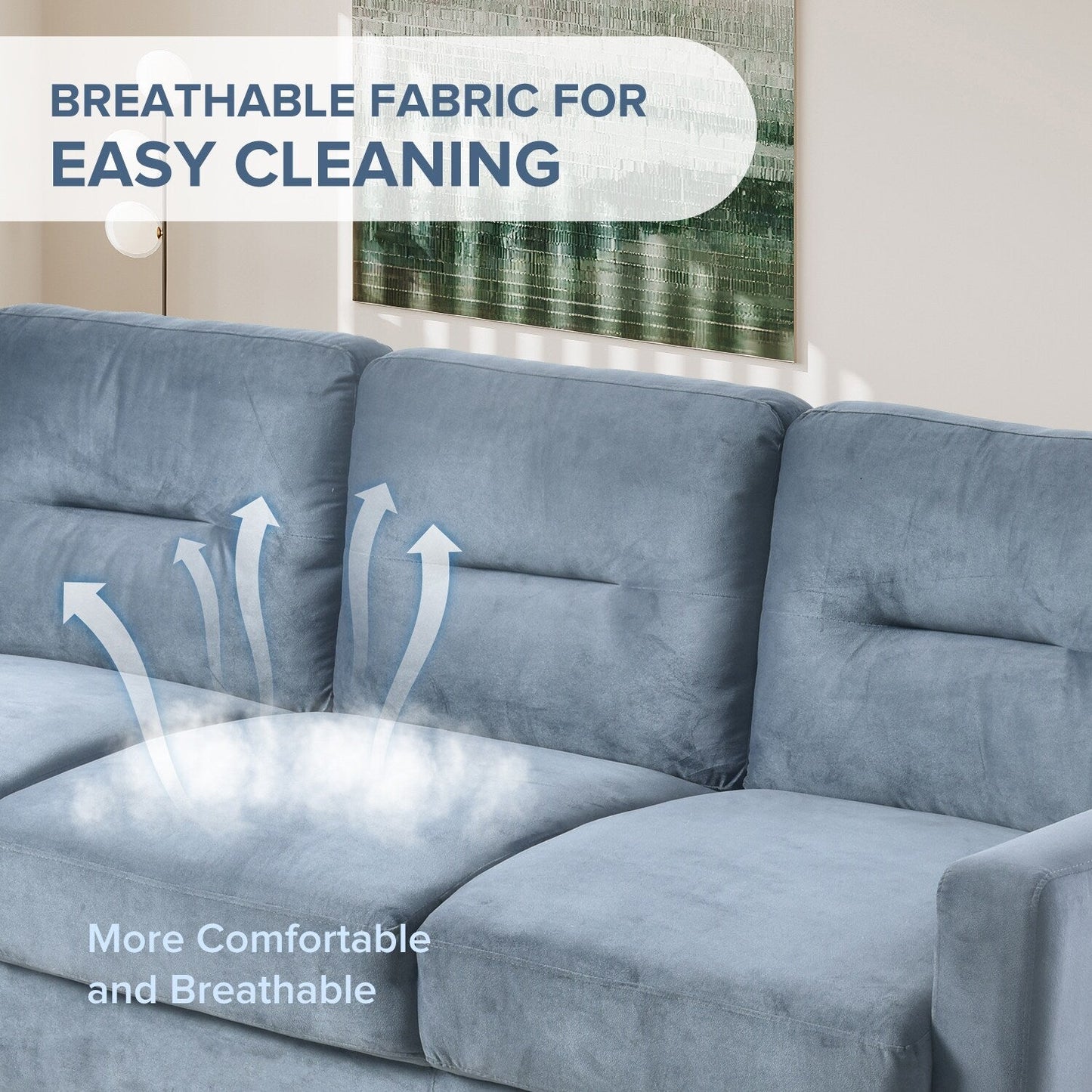 Divano a 3 posti in velluto grigio con struttura in legno massello