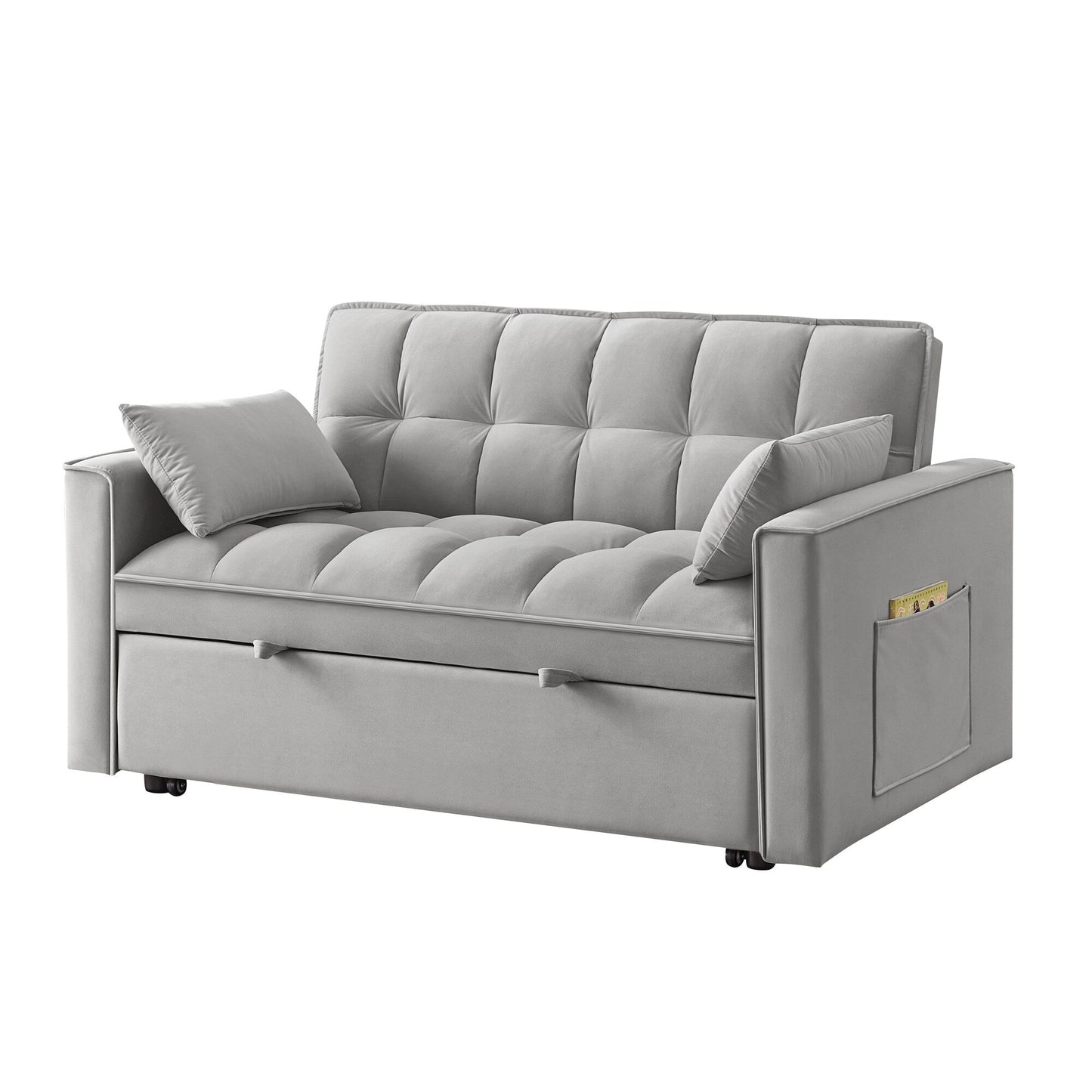 Divano letto estraibile 4 in 1 in velluto grigio