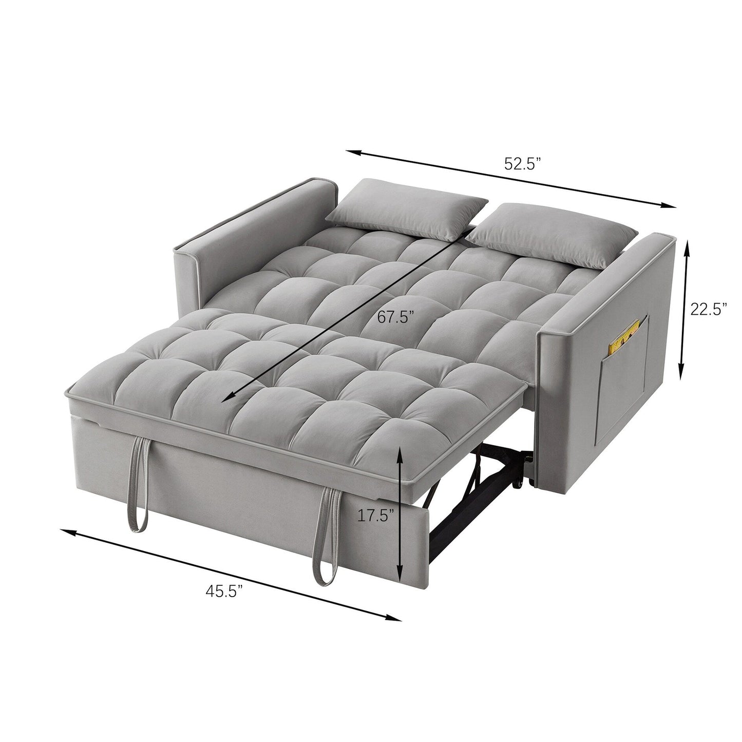 Divano letto estraibile 4 in 1 in velluto grigio