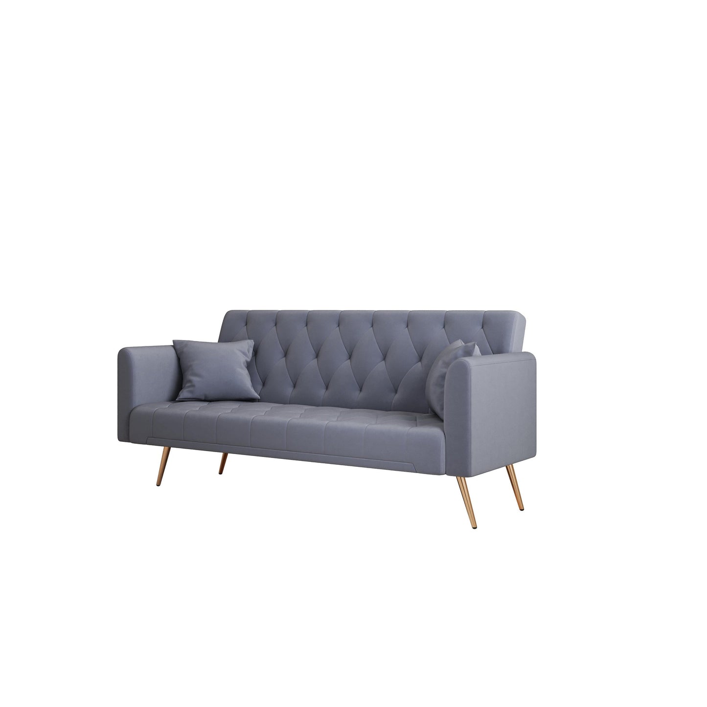 Divano letto convertibile in velluto grigio a 3 posti con cuscini decorativi