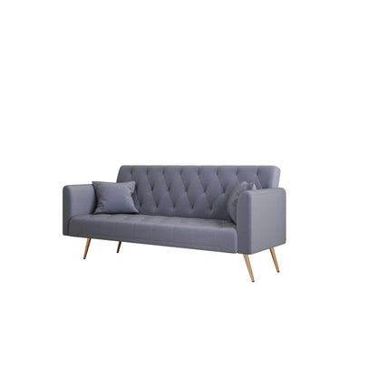 Divano letto convertibile in velluto grigio a 3 posti con cuscini decorativi