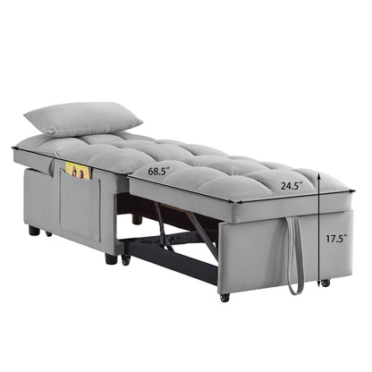 Divano letto pieghevole in velluto grigio con schienale regolabile