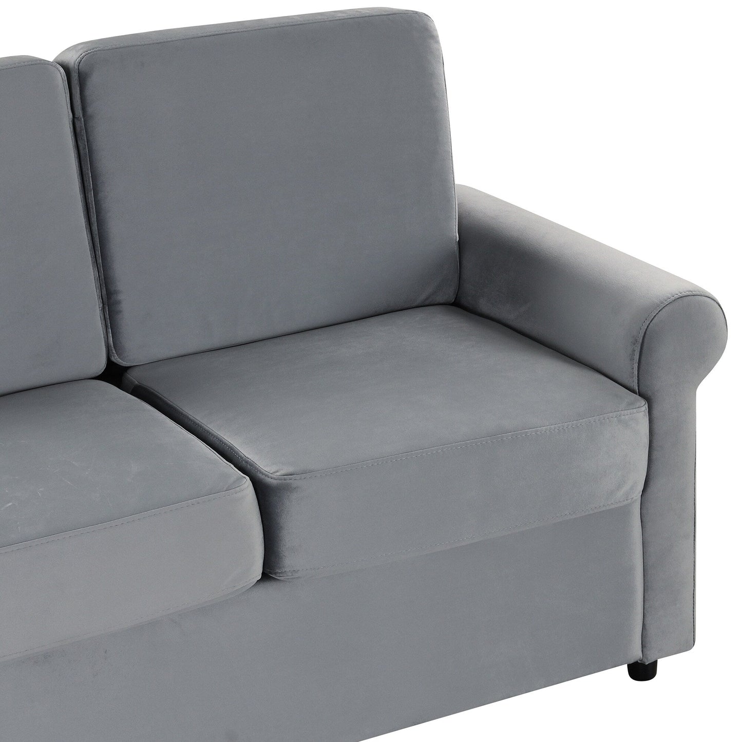 Divano letto estraibile in velluto grigio con coprimaterasso e porte USB