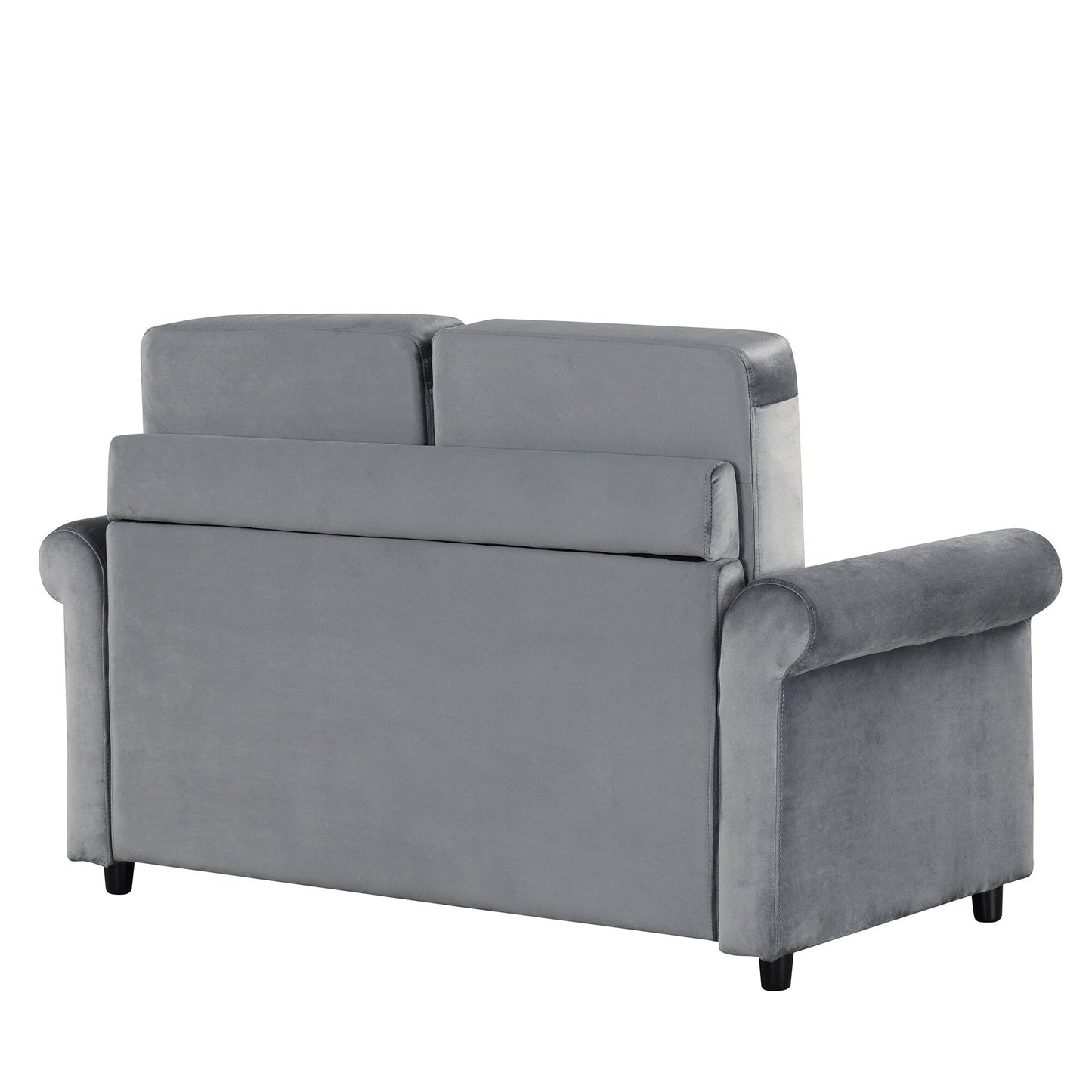 Divano letto estraibile in velluto grigio con coprimaterasso e porte USB