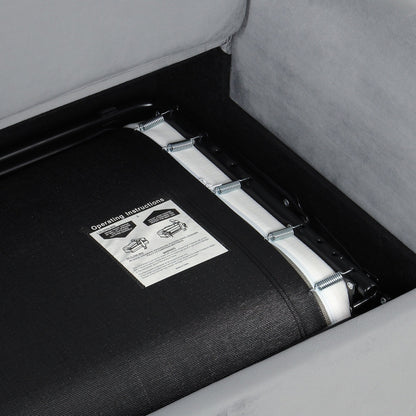 Divano letto estraibile in velluto grigio con coprimaterasso e porte USB