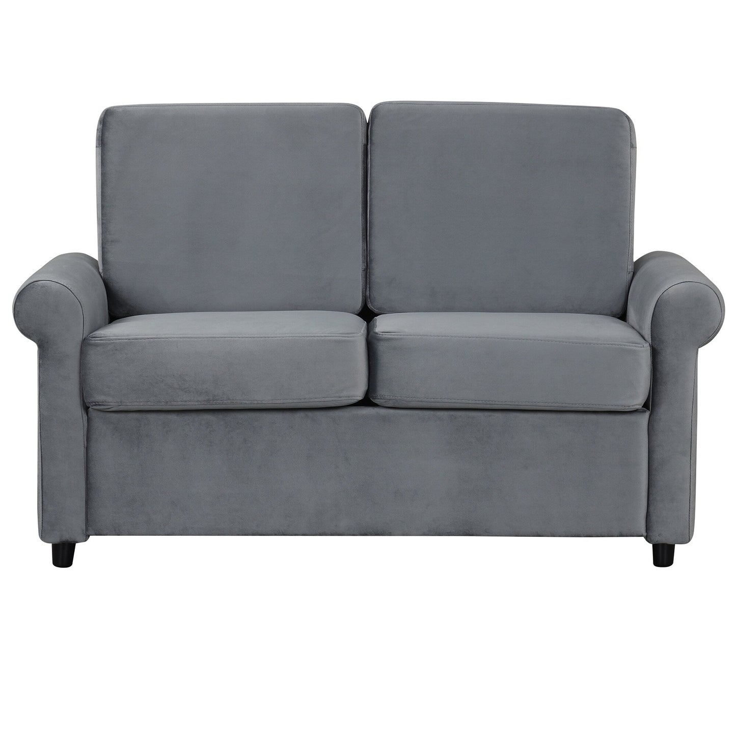 Divano letto estraibile in velluto grigio con coprimaterasso e porte USB