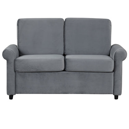 Divano letto estraibile in velluto grigio con coprimaterasso e porte USB