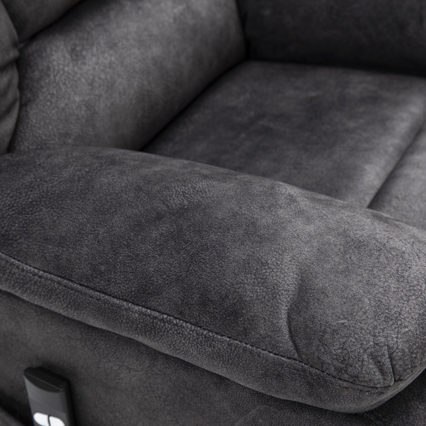 Poltrona reclinabile elettrica imbottita in velluto grigio per anziani con massaggio, riscaldamento lombare e tasche laterali portaoggetti