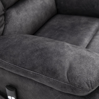 Poltrona reclinabile elettrica imbottita in velluto grigio per anziani con massaggio, riscaldamento lombare e tasche laterali portaoggetti