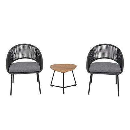 Set da bistrot in corda intrecciata grigia - 3 sedie da giardino con cuscini
