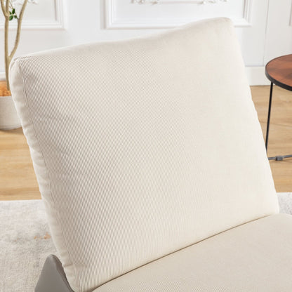 Poltrona reclinabile moderna imbottita in velluto a coste grigio+beige con poggiapiedi e gambe in pelle PU per soggiorno e camera da letto