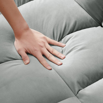 Divano letto a due posti grigiastro con borsa portaoggetti