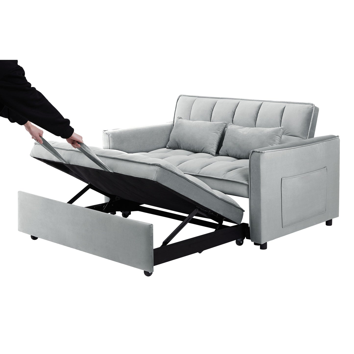 Divano letto convertibile 3 in 1 Grayish Modern 55.1 con schienale regolabile e borsa portaoggetti per soggiorno