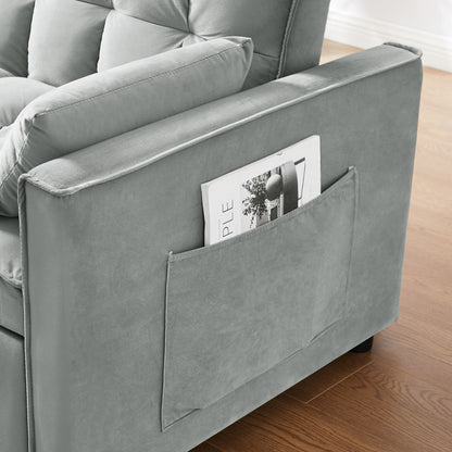 Divano letto convertibile 3 in 1 Grayish Modern 55.1 con schienale regolabile e borsa portaoggetti per soggiorno