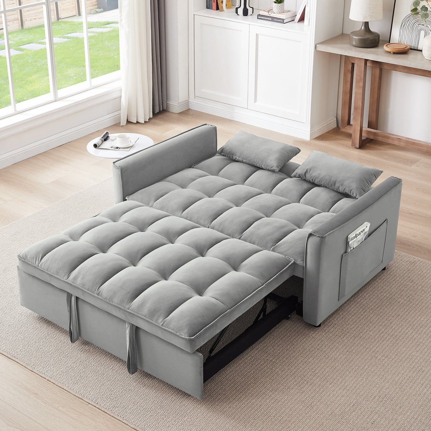 Divano letto convertibile 3 in 1 Grayish Modern 55.1 con schienale regolabile e borsa portaoggetti per soggiorno