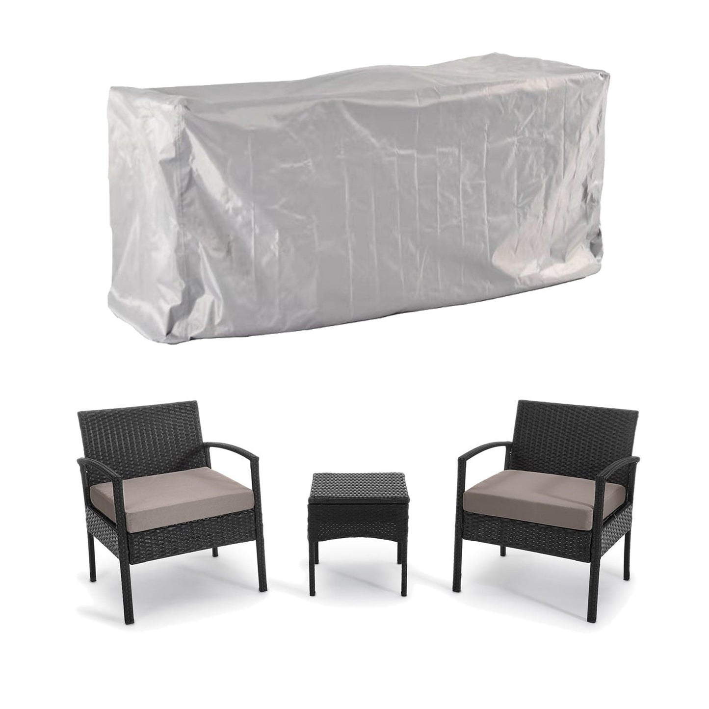 Set di mobili da esterno per patio, 3 pezzi, set di sedie da conversazione in rattan con tavolino laterale e cuscini