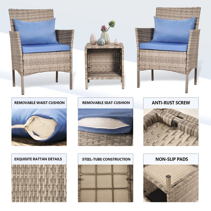 Set da bistrot per conversazione da esterno, 3 pezzi, mobili da esterno, sedie in vimini e tavolo riponibile, set di mobili da balcone per veranda