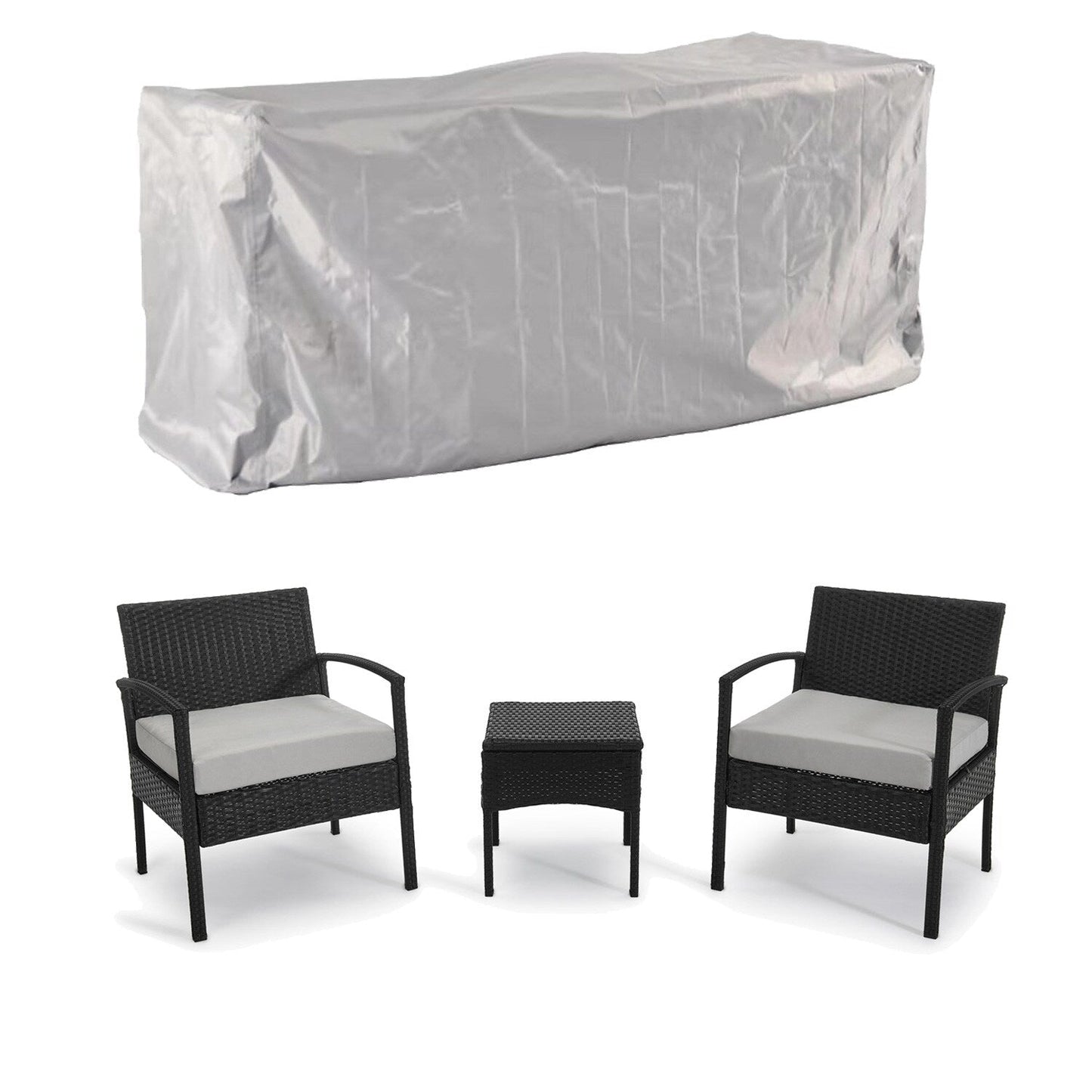 Set di mobili da esterno per patio, 3 pezzi, set di sedie da conversazione in rattan con tavolino laterale e cuscini