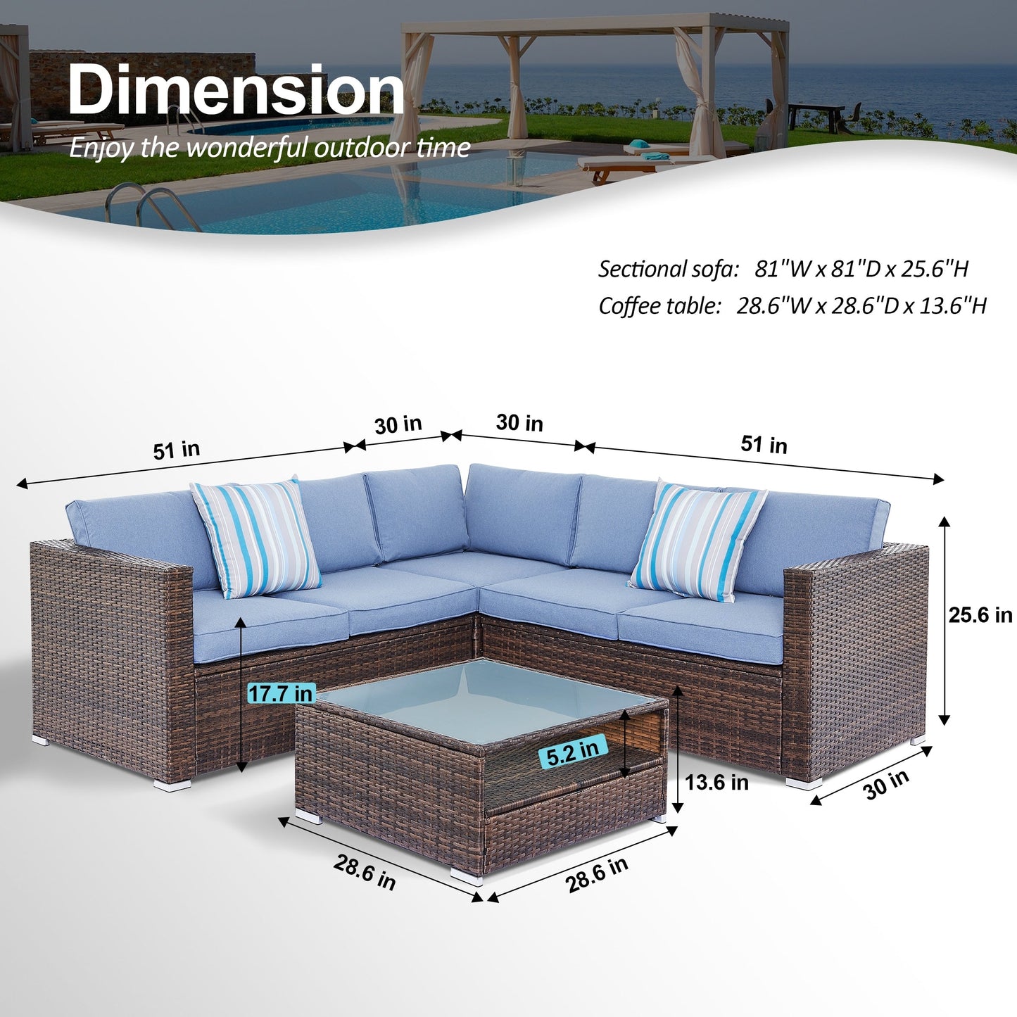 Set di divani componibili da esterno Tappio in vimini da 4 pezzi con copertura impermeabile