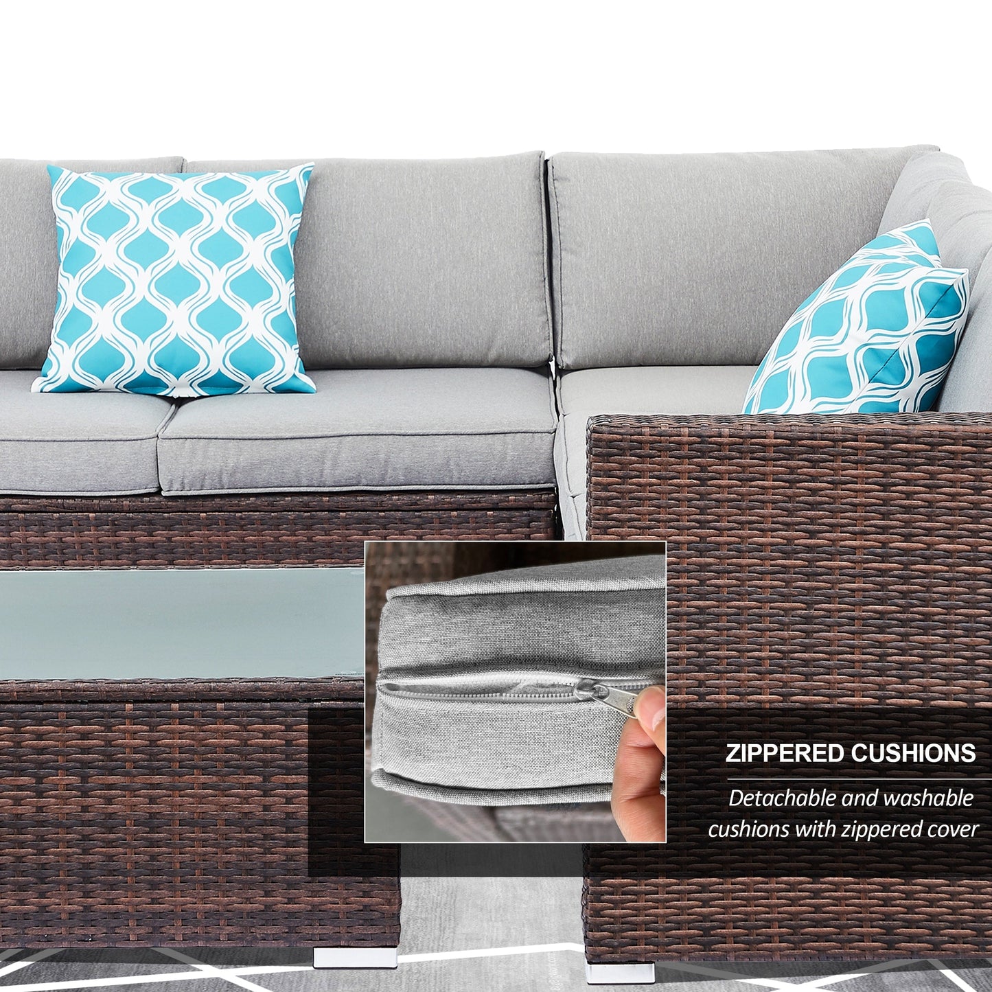 Set di divani componibili da esterno Tappio in vimini da 4 pezzi con copertura impermeabile