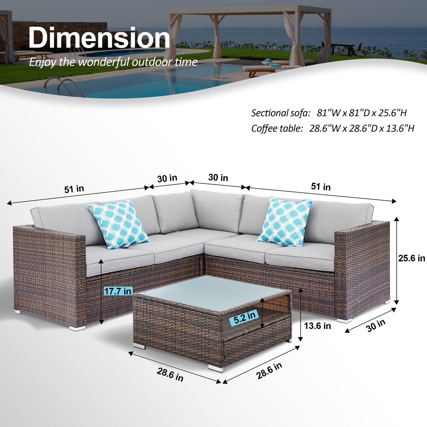 Set di divani componibili da esterno Tappio in vimini da 4 pezzi con copertura impermeabile