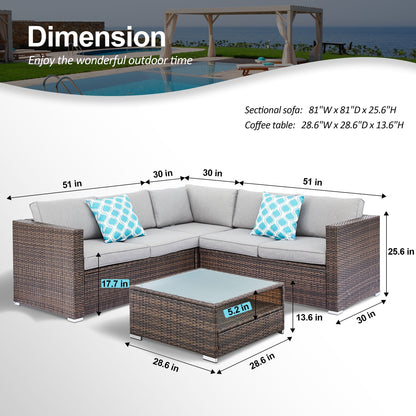 Set di divani componibili da esterno Tappio in vimini da 4 pezzi con copertura impermeabile