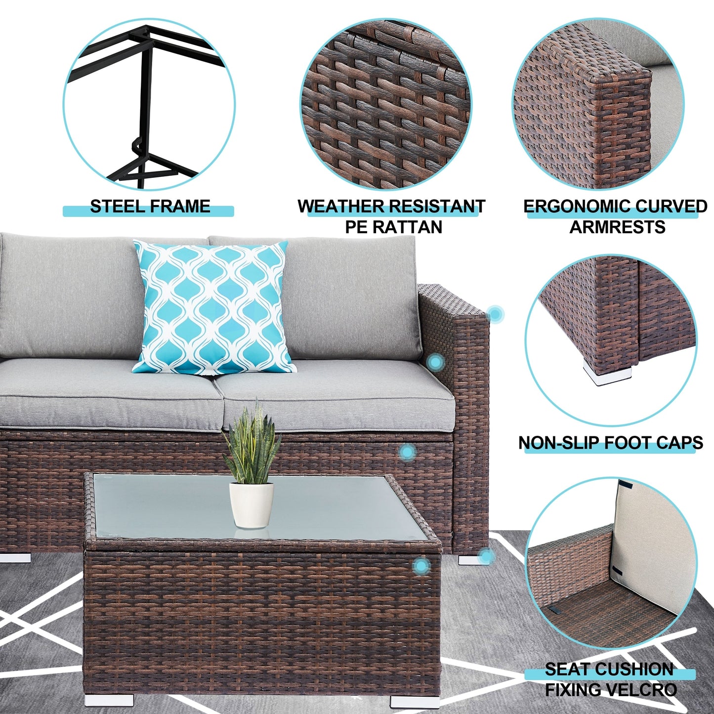 Set di divani componibili da esterno Tappio in vimini da 4 pezzi con copertura impermeabile