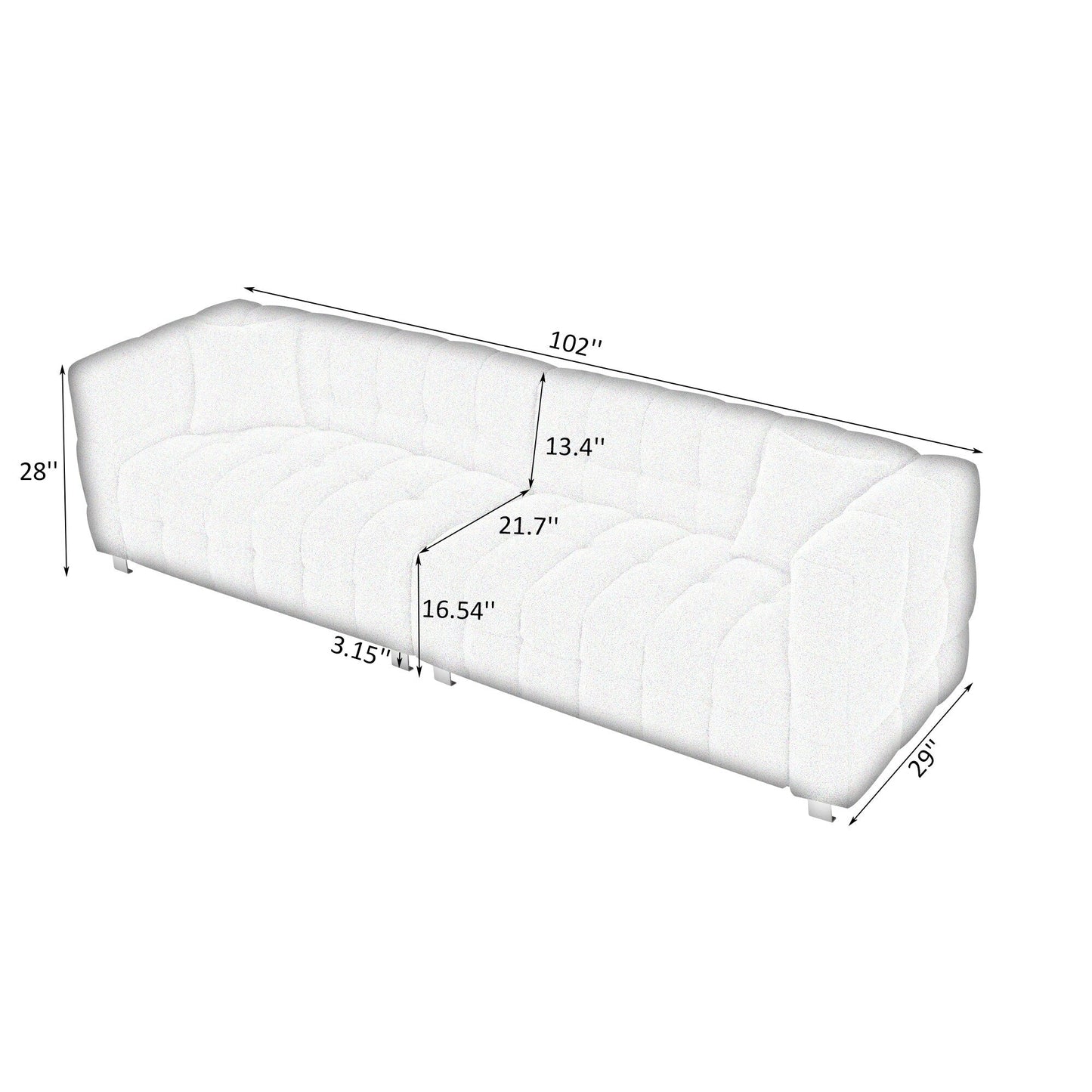 Divano a 4 posti in pile Teddy verde da 102'' con 2 cuscini decorativi e robuste gambe in metallo, adatto per soggiorno o camera da letto