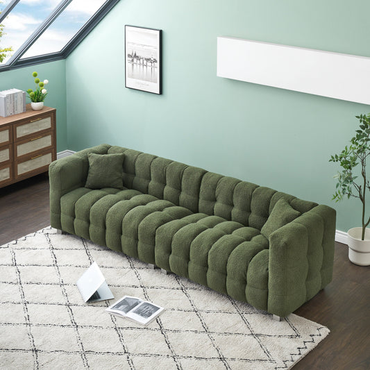 Divano a 4 posti Teddy Velvet da 102'' verde con gambe in metallo e cuscini decorativi, design moderno multidirezionale per soggiorno