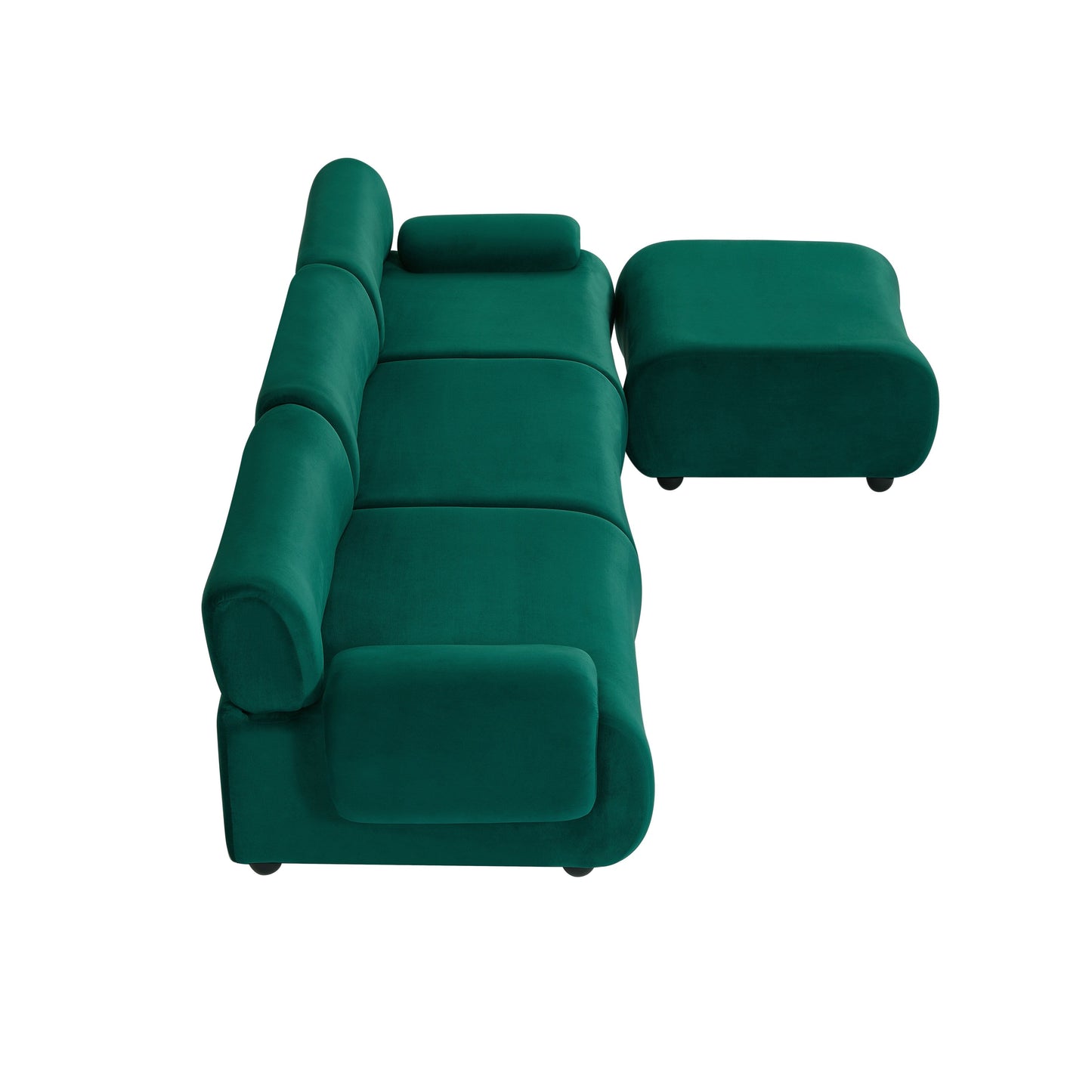 Divano componibile modulare Green 105 a 3 posti, con pouf mobile, seduta profonda, struttura in legno massello