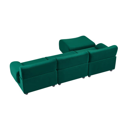 Divano componibile modulare Green 105 a 3 posti, con pouf mobile, seduta profonda, struttura in legno massello