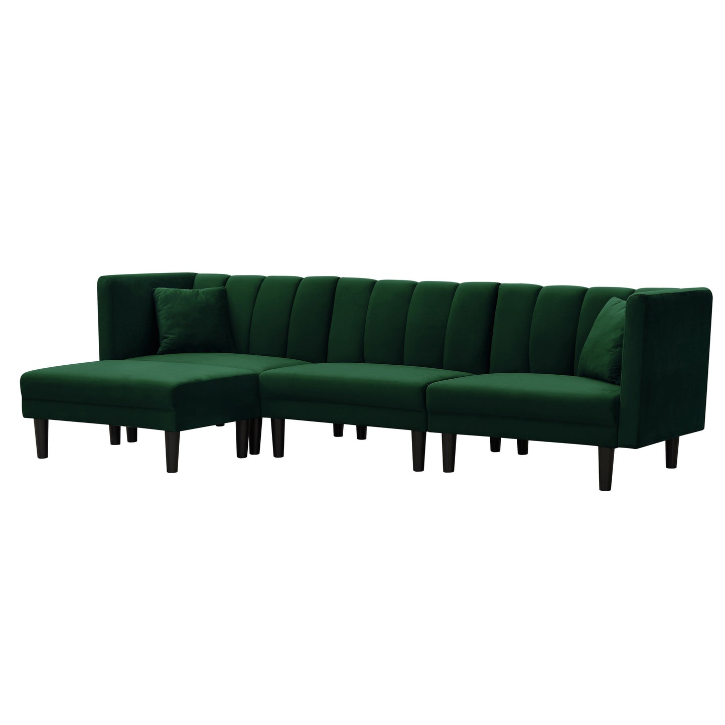 Divano componibile reversibile in velluto verde da 106,7'' a 3 posti con divano letto, chaise longue, schienale regolabile e cuscini