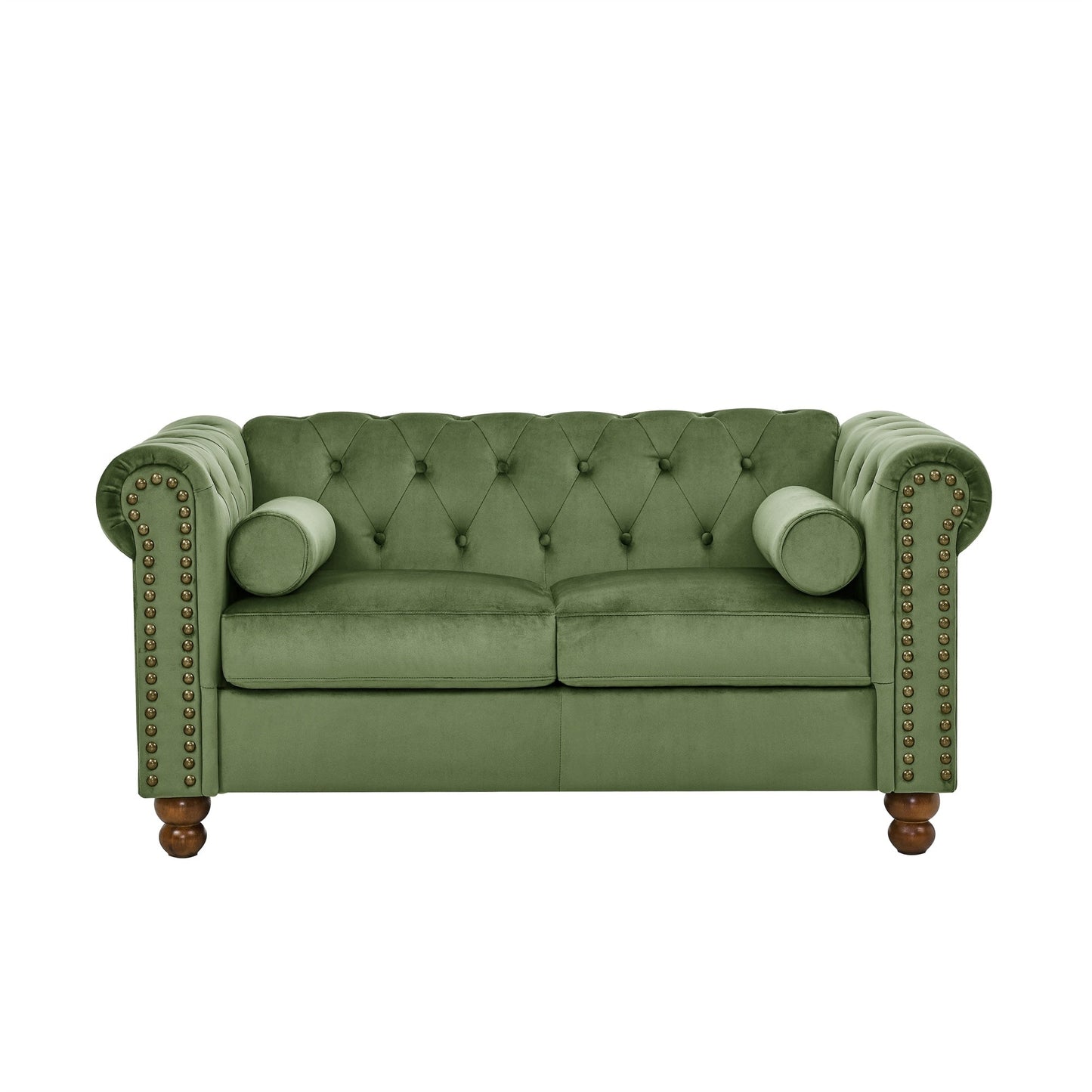 Divano a 2 posti in velluto verde da 55'' con schienale trapuntato a bottoni