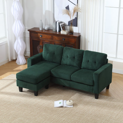 Divano a 3 posti a L in velluto verde da 73,62'' con chaise longue reversibile, tessuto adatto agli animali domestici e facile da montare