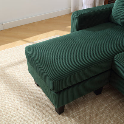 Divano a L in velluto verde da 73,62'' con tessuto adatto agli animali domestici, chaise longue reversibile e facile da montare